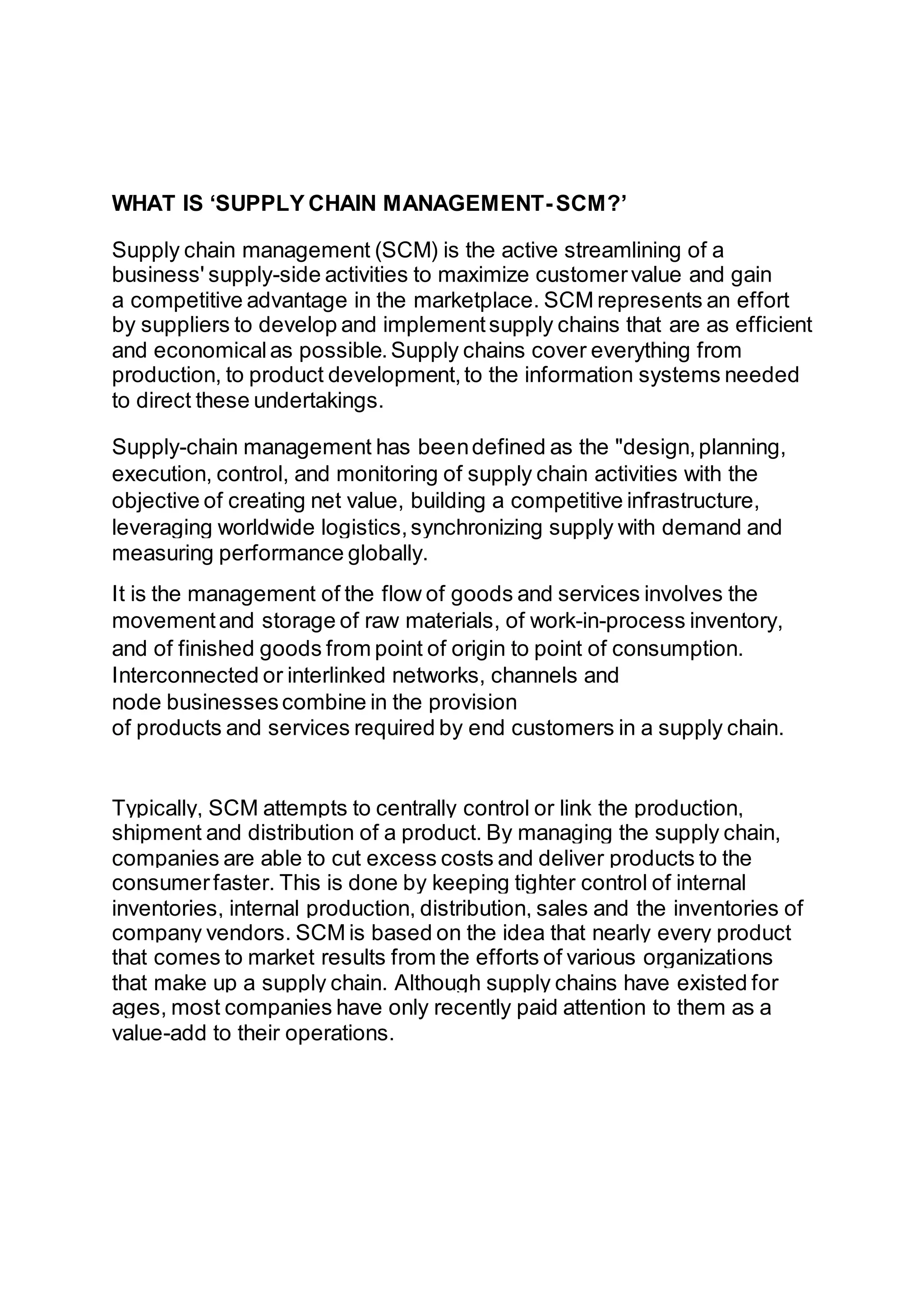 Supply Chain Management Meaning and Principles | DOCX