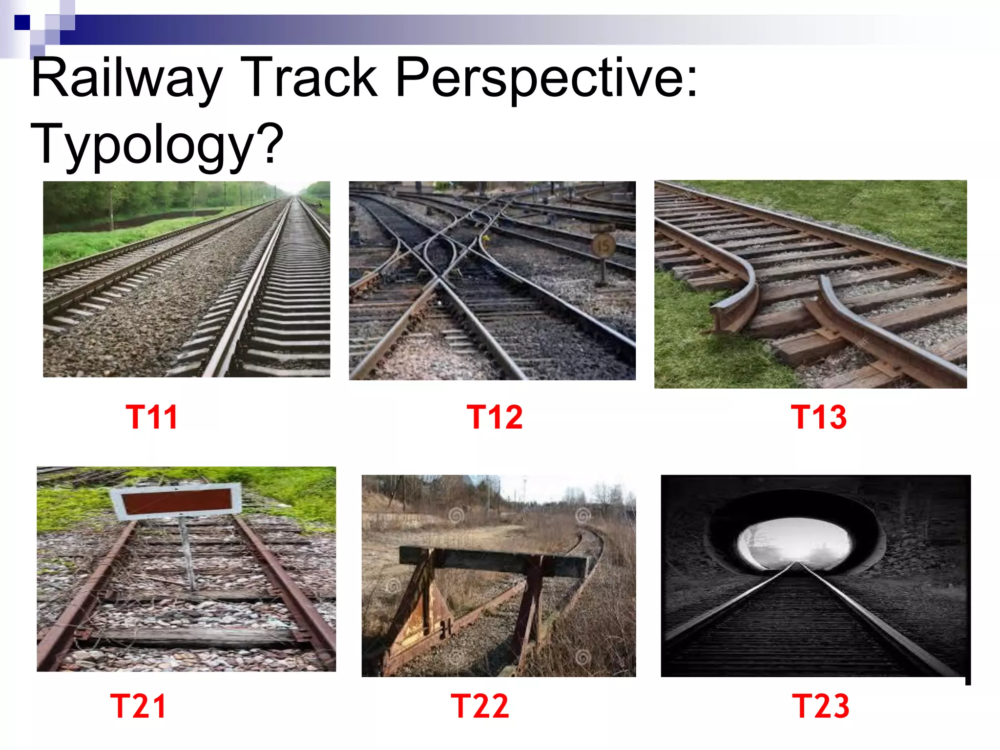 Railway Track Perspective:
Typology?
T11 T12 T13
T21 T22 T23
 
