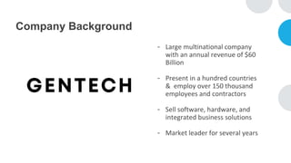 Company Background
- Large multinational company
with an annual revenue of $60
Billion
- Present in a hundred countries
& employ over 150 thousand
employees and contractors
- Sell software, hardware, and
integrated business solutions
- Market leader for several years
 