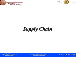 Supply Chain



Supply Chain Management      Laurea magistrale in Scienze
                                                            Prof. Gandolfo DOMINICI
      & Operations              economico-aziendali
 