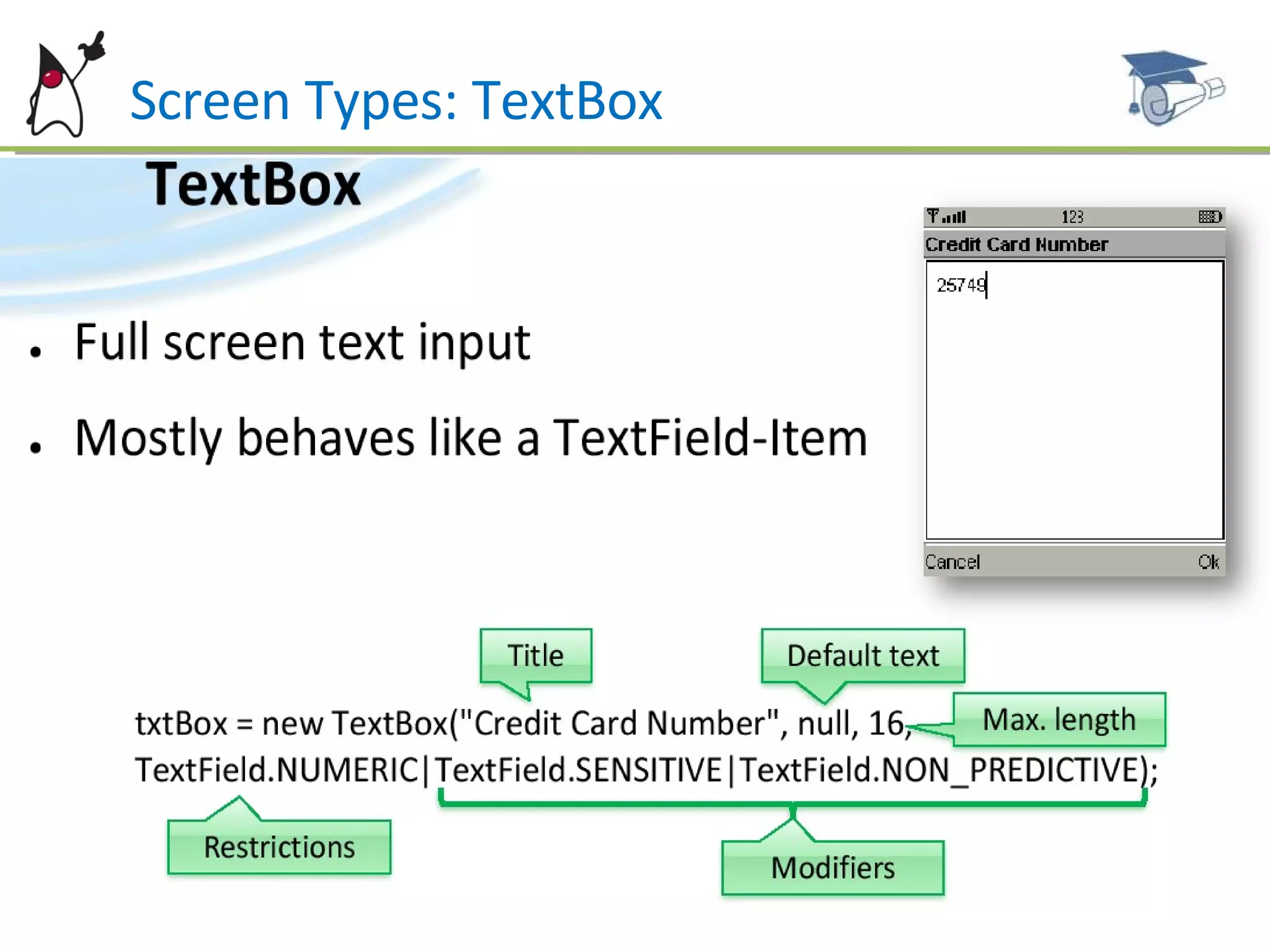 Screen Types: TextBox 