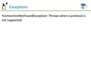 Exceptions ConnectionNotFoundException: Throws when a protocol is not supported 