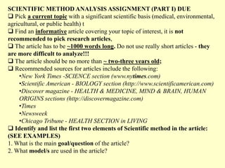SCIENTIFIC METHOD ANALYSIS ASSIGNMENT (PART I) DUE  ,[object Object]