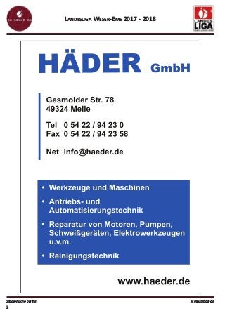 LANDESLIGA WESER‐EMS 2017 ‐ 2018
StadionEcho online scmFussball.de
2
 