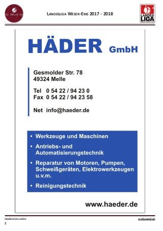 LANDESLIGA WESER‐EMS 2017 ‐ 2018
StadionEcho online scmFussball.de
2
 