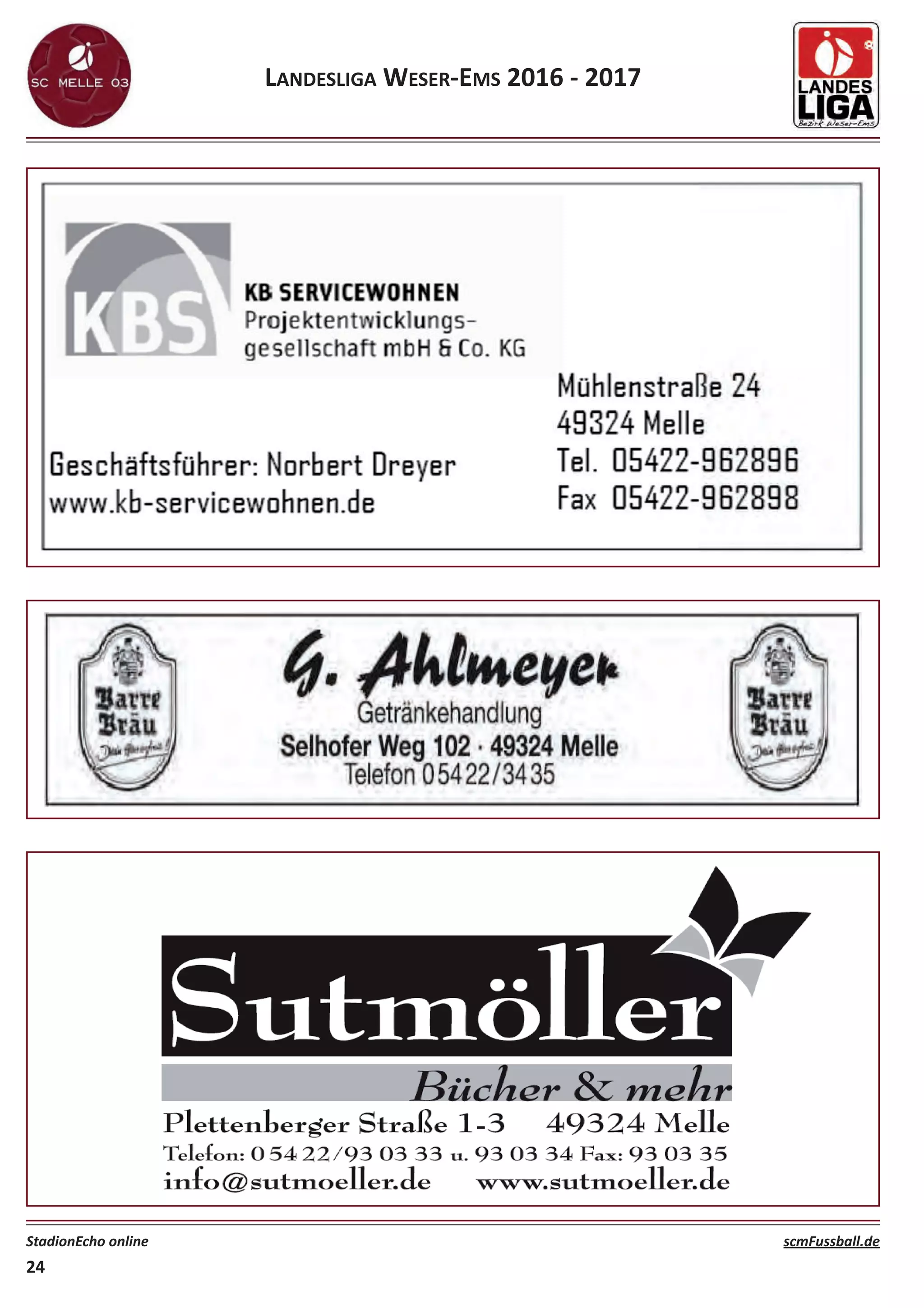 LANDESLIGA WESER‐EMS 2016 ‐ 2017
StadionEcho online scmFussball.de
24
 