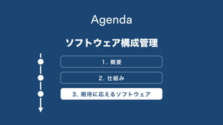 1. 概要
Agenda
2. 仕組み
3. 期待に応えるソフトウェア
ソフトウェア構成管理
 