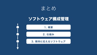 まとめ
1. 概要
2. 仕組み
3. 期待に応えるソフトウェア
ソフトウェア構成管理
 