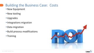 6 | C O N F I D E N T I A L
Building the Business Case: Costs
• New Equipment
• New tooling
• Upgrades
• Integrations migration
• Data migration
• Build process modifications
• Training
 