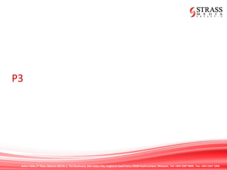 Suite 7.02A, 7th
Floor, Menara IGB No 1, The Boulevard, Mid Valley City, Lingkaran Syed Putra, 59200 Kuala Lumpur, Malaysia. Tel: +603 2287 9808. Fax: +603 2287 1808
P3
 