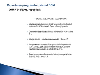 Raportarea progreselor privind SCM 
OMFP 946/2005, republicat 
 