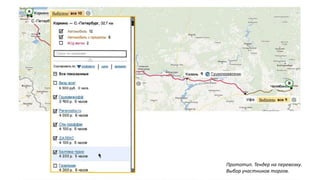 Прототип. Тендер на перевозку.
Выбор участников торгов.
 
