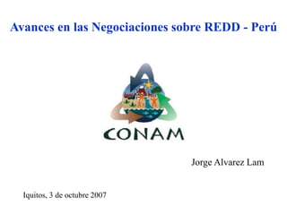 Avances en las Negociaciones sobre REDD - Perú
Iquitos, 3 de octubre 2007
Jorge Alvarez Lam
 