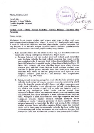Surat Terbuka Korban Narkotika Menolak Eksekusi Terpidana Mati Narkotika kepada Presiden Joko Widodo