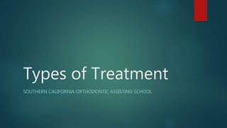 Types of Treatment
SOUTHERN CALIFORNIA ORTHODONTIC ASSISTING SCHOOL
 