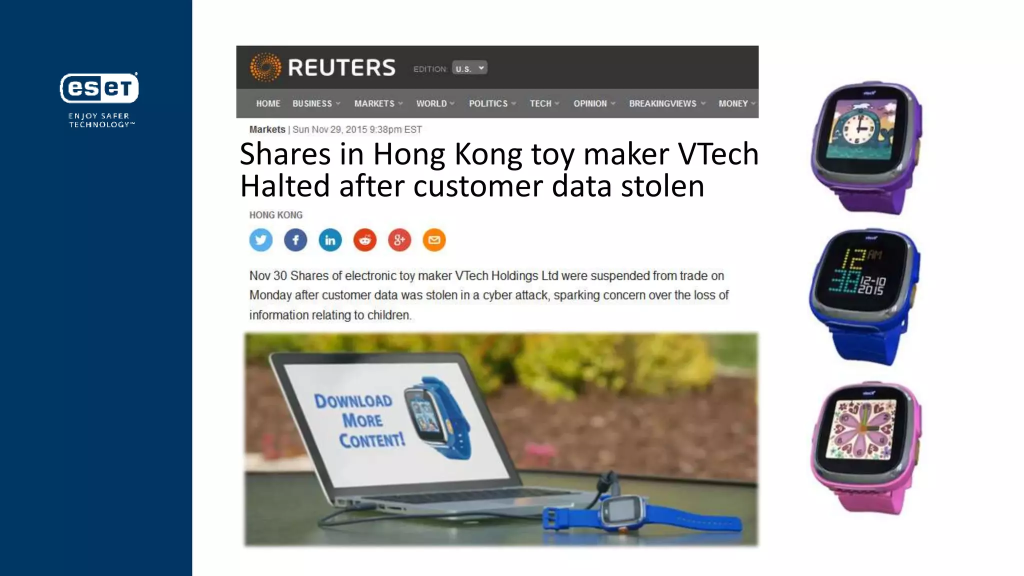 This is not success
Shares in Hong Kong toy maker VTech
Halted after customer data stolen
 