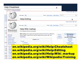 en.wikipedia.org/wiki/Help:Cheatsheet
en.wikipedia.org/wiki/Help:Editing
en.wikipedia.org/wiki/Help:Wiki_markup
en.wikipedia.org/wiki/Wikipedia:Training
 