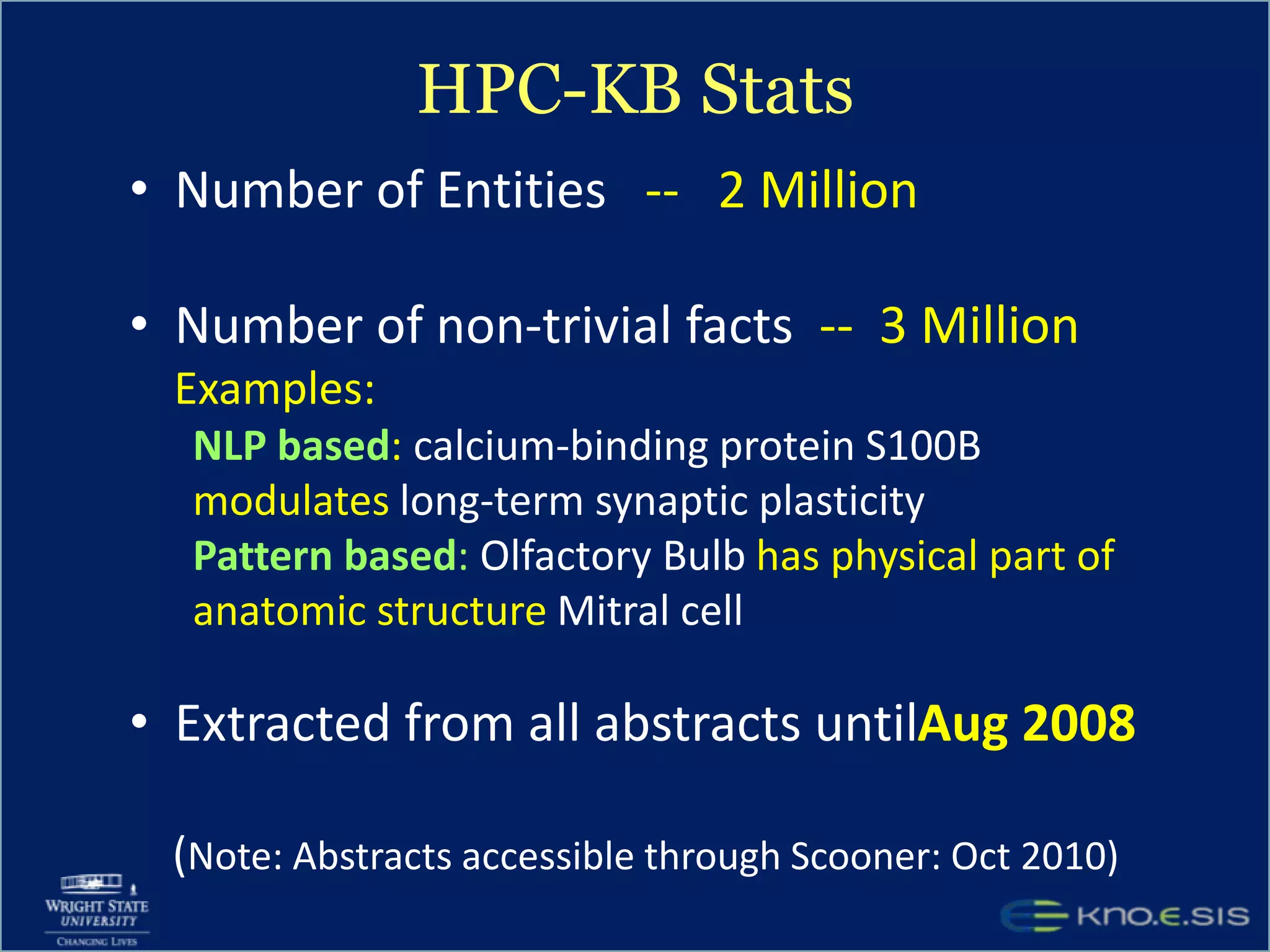 HPC-KB Stats  Number of Entities   --   2 Million