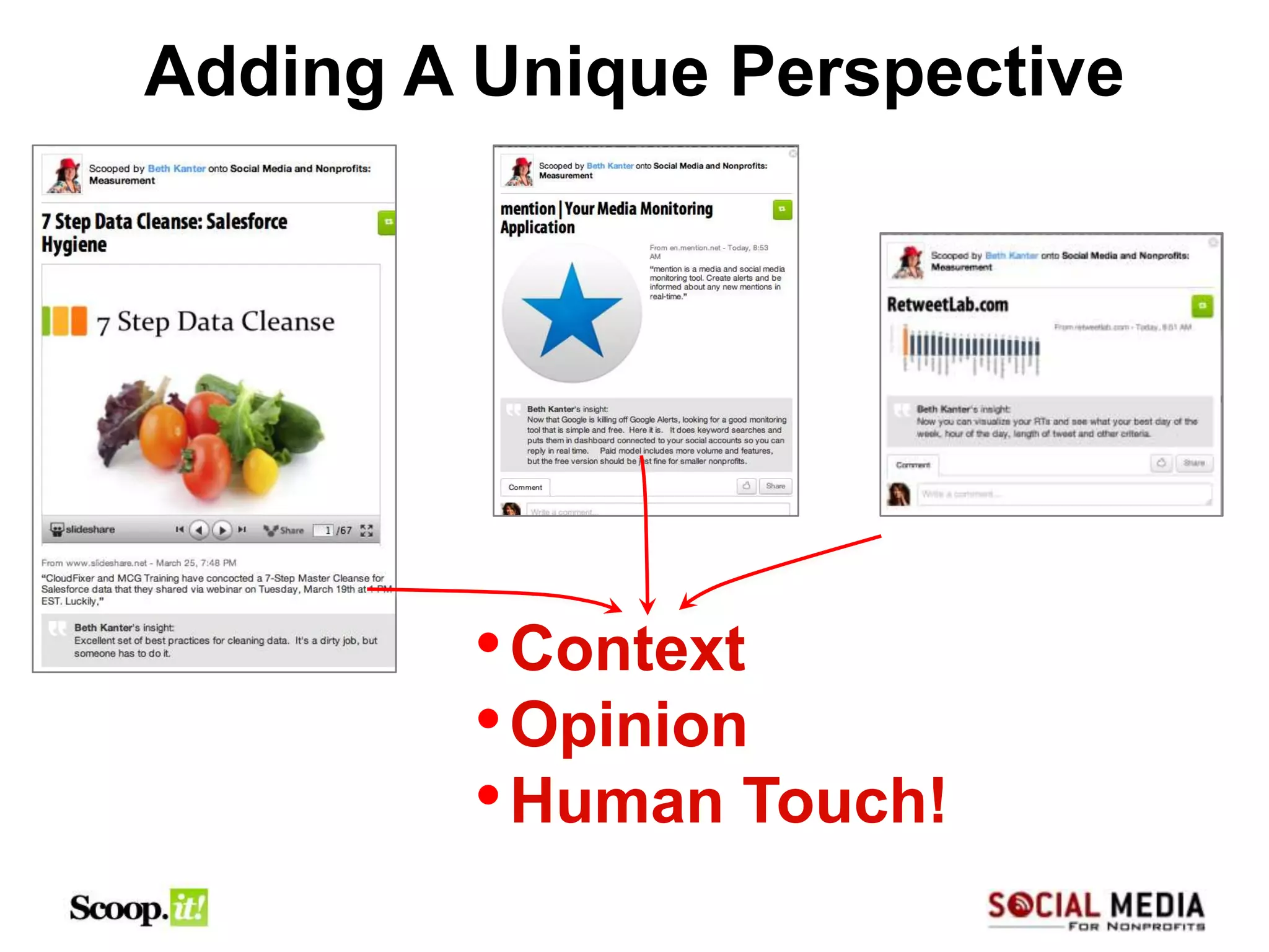 Adding A Unique Perspective




         • Context
         • Opinion
         • Human Touch!
 