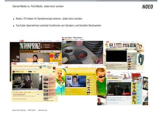 Owned Media vs. Paid Media: Jeder kann senden



! Radio / TV haben ihr Sendemonopl verloren. Jeder kann senden.

! YouTuber übernehmen zentrale Funktionen von Sendern und bündeln Reichweiten




Scoop Camp, Hamburg | NOEO GmbH | www.noeo.com
 