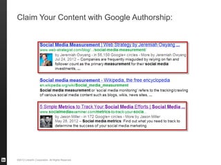 ©2013 LinkedIn Corporation. All Rights Reserved.
Claim Your Content with Google Authorship:
 