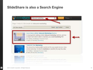©2013 LinkedIn Corporation. All Rights Reserved.
SlideShare is also a Search Engine
42
 
