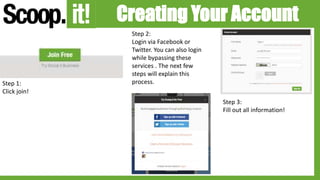 Step 1:
Click join!
Step 2:
Login via Facebook or
Twitter. You can also login
while bypassing these
services . The next few
steps will explain this
process.
Step 3:
Fill out all information!
Creating Your Account
 