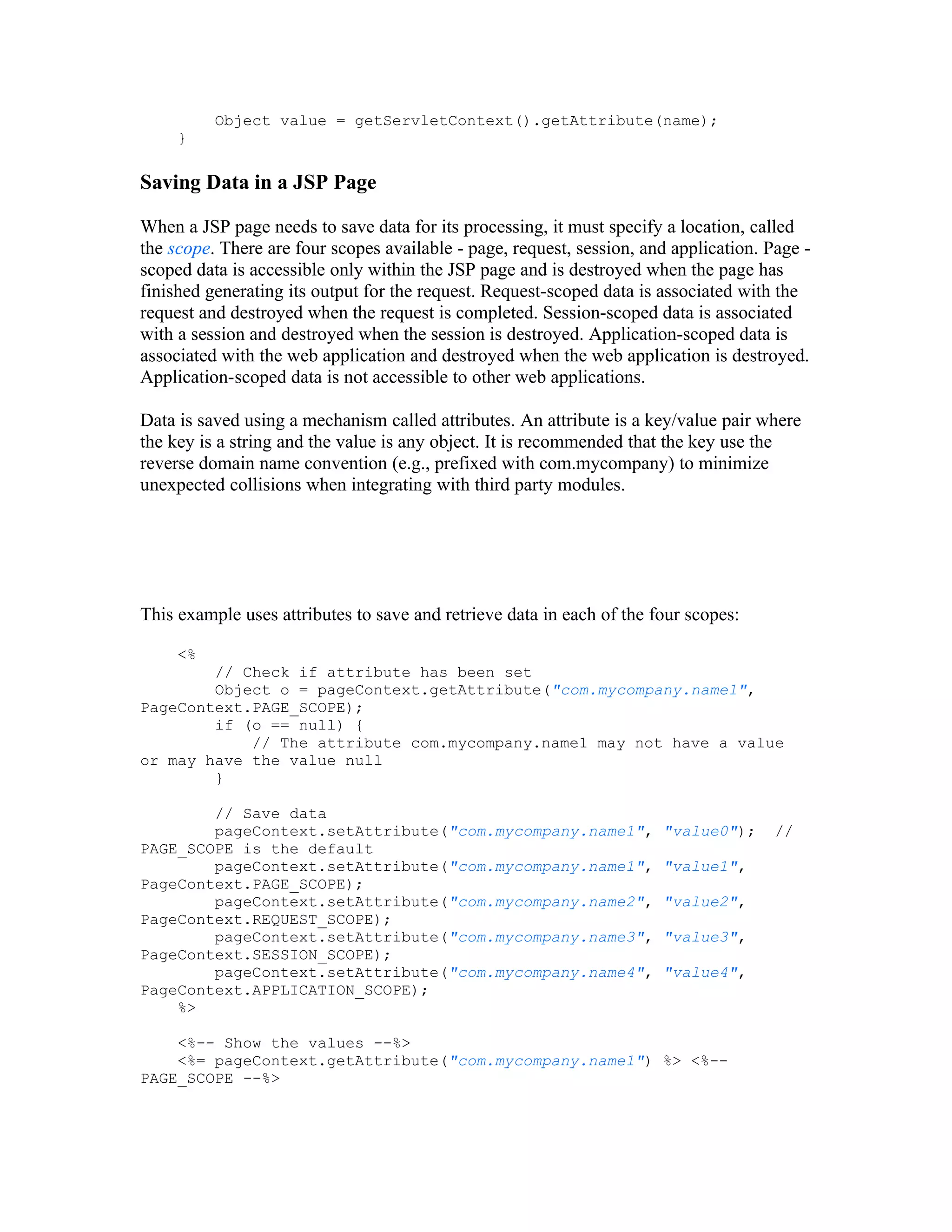 JSP Scope variable And Data Sharing