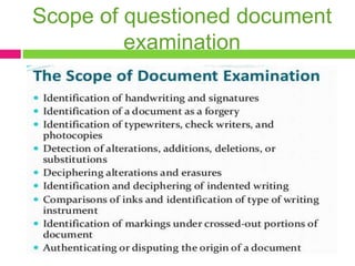 Scope of questioned document
examination
 