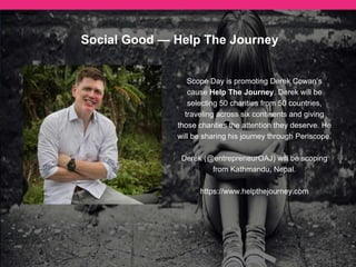 #TaylorSwiftScope
Scope Day has reserved a 15 minute slot for
Taylor Swift to broadcast for the very first
time on Periscope.
The #TaylorSwiftScope campaign will make
Taylor aware of her invitation to perform.
The Periscope account @TaylorSwiftTV has
been created for her use.
If Taylor accept she will be the 13th Musician
… her lucky number.
A change.org petition has been created:
http://bit.ly/TaylorSwiftScope
 