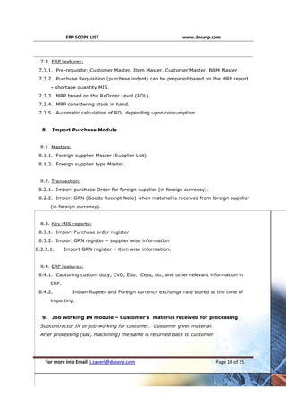 ERP Modules Scope Generic 29 Modules major master, input and output | PDF