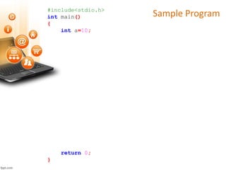 Sample Program#include<stdio.h>
int main()
{
int a=10;
return 0;
}
 