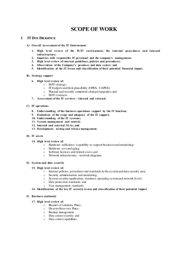 scope of work it dd sample scopes of work