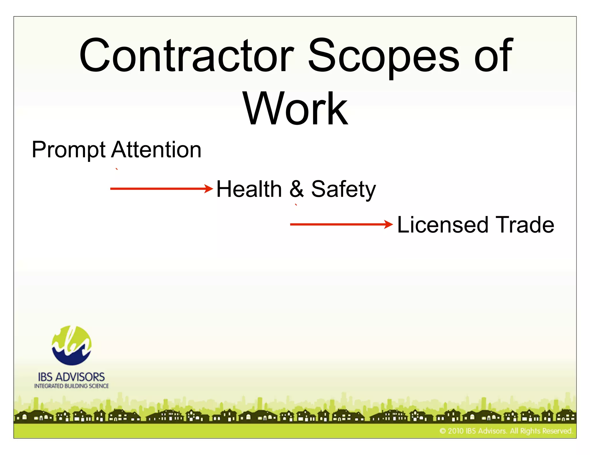 Contractor Scopes of
           Work
Prompt Attention
                   Health & Safety
                                     Licensed Trade
 
