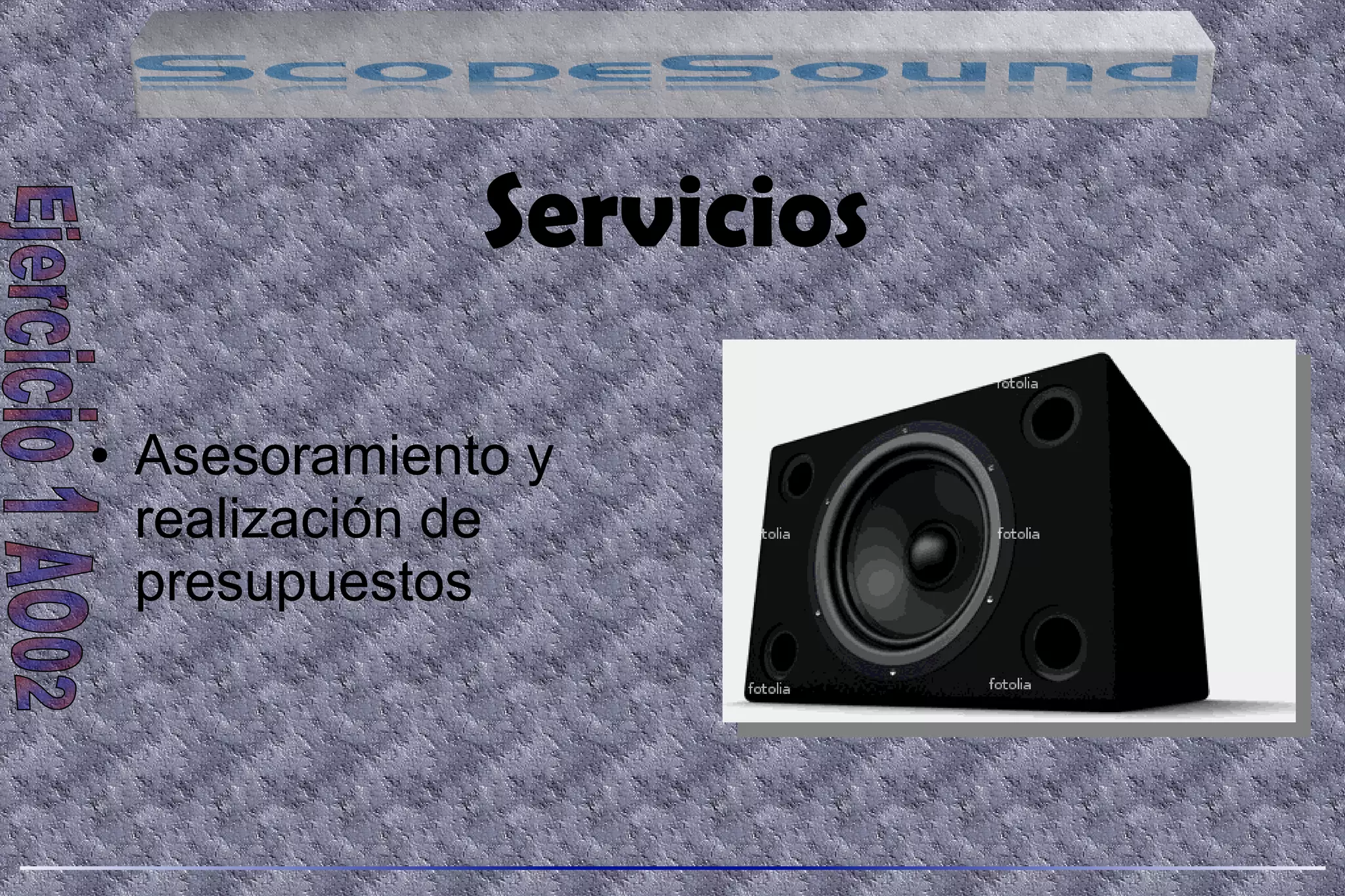 Servicios
● Asesoramiento y
realización de
presupuestos
● Asesoramiento y
realización de
presupuestos
