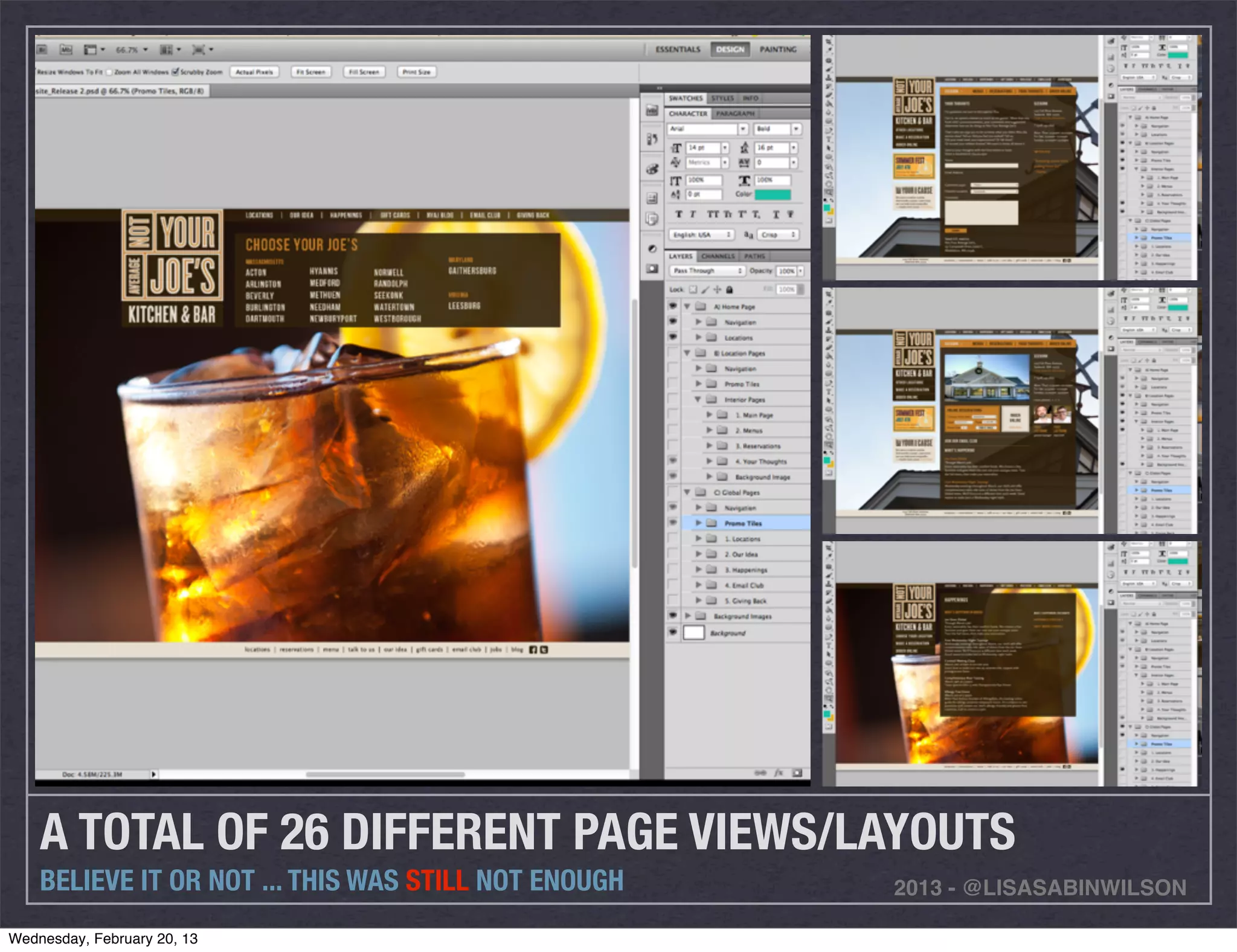 A TOTAL OF 26 DIFFERENT PAGE VIEWS/LAYOUTS
    BELIEVE IT OR NOT ... THIS WAS STILL NOT ENOUGH   2013 - @LISASABINWILSON

Wednesday, February 20, 13
 