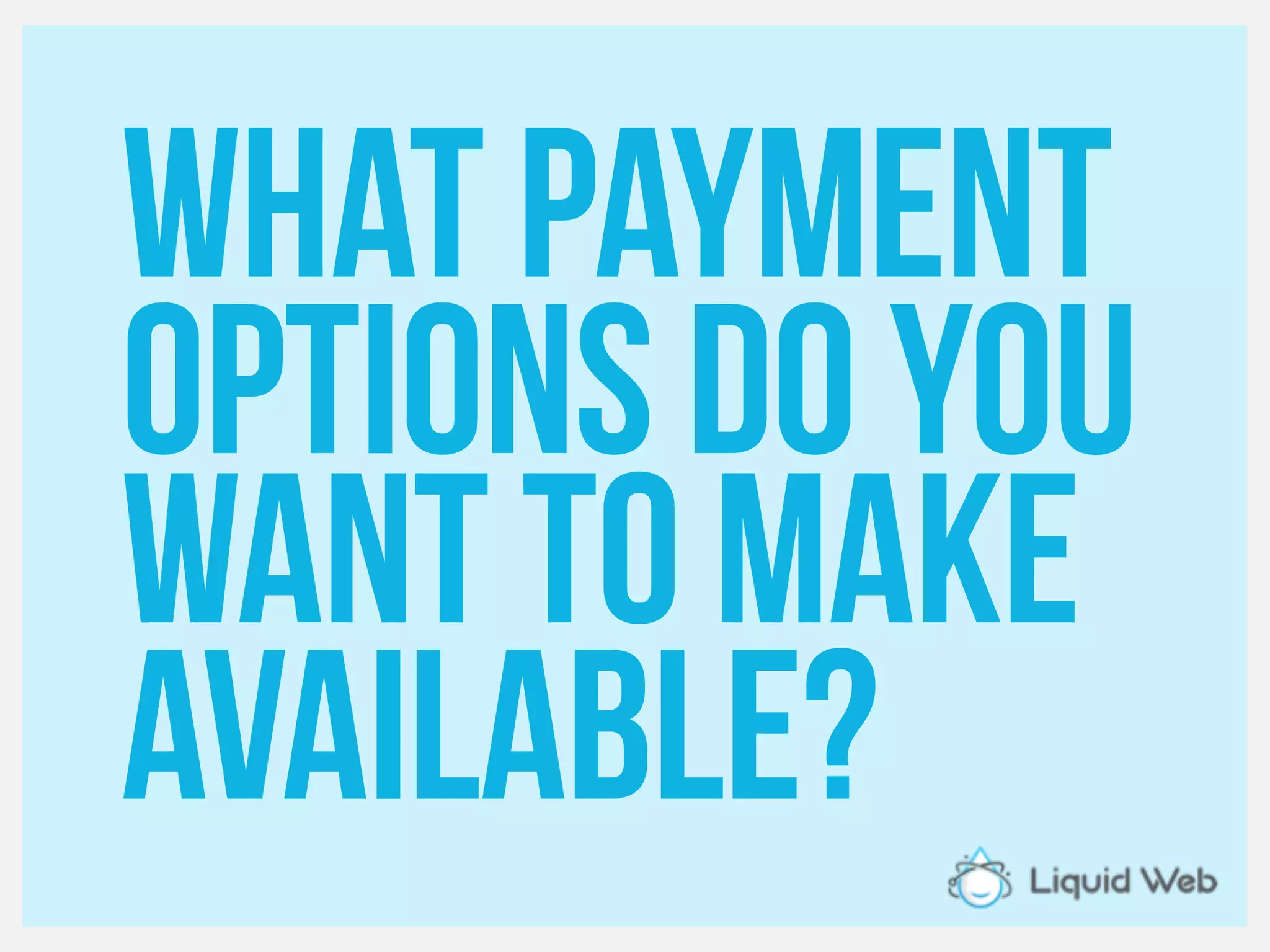 What payment
Options do you
Want to make
available?
 