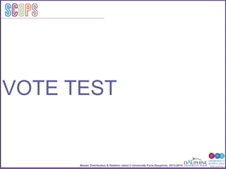Master Distribution & Relation client © Université Paris-Dauphine, 2013-2014
SCOPStratégies
clientSCOPS
VOTE TEST
 