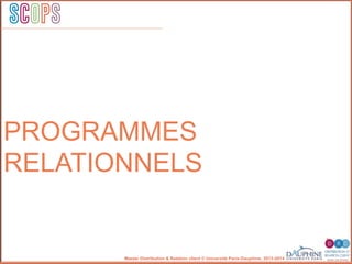 SCOP S
rogrammes
relationnels
Master Distribution & Relation client © Université Paris-Dauphine, 2013-2014
SCOPS
PROGRAMMES
RELATIONNELS
 