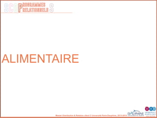 SCOP S
rogrammes
relationnels
Master Distribution & Relation client © Université Paris-Dauphine, 2013-2014
ALIMENTAIRE
 