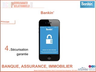 SCOP S
rogrammes
relationnels
Master Distribution & Relation client © Université Paris-Dauphine, 2013-2014
Bankin’
4.Sécurisation
garantie
BANQUE, ASSURANCE, IMMOBILIER
Principe
 