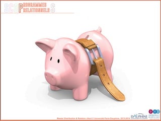 SCOP S
rogrammes
relationnels
Master Distribution & Relation client © Université Paris-Dauphine, 2013-2014
Ma copine de master"
À Madrid"
Mes amis Erasmus"
À Berlin"
Ma soeur"
À Lyon"
 