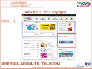 SCOP S
rogrammes
relationnels
Master Distribution & Relation client © Université Paris-Dauphine, 2013-2014
ENERGIE, MOBILITE, TELECOM!
Principe
Mes Amis, Mes Voyages
 