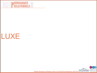 SCOP S
rogrammes
relationnels
Master Distribution & Relation client © Université Paris-Dauphine, 2013-2014
LUXE
 