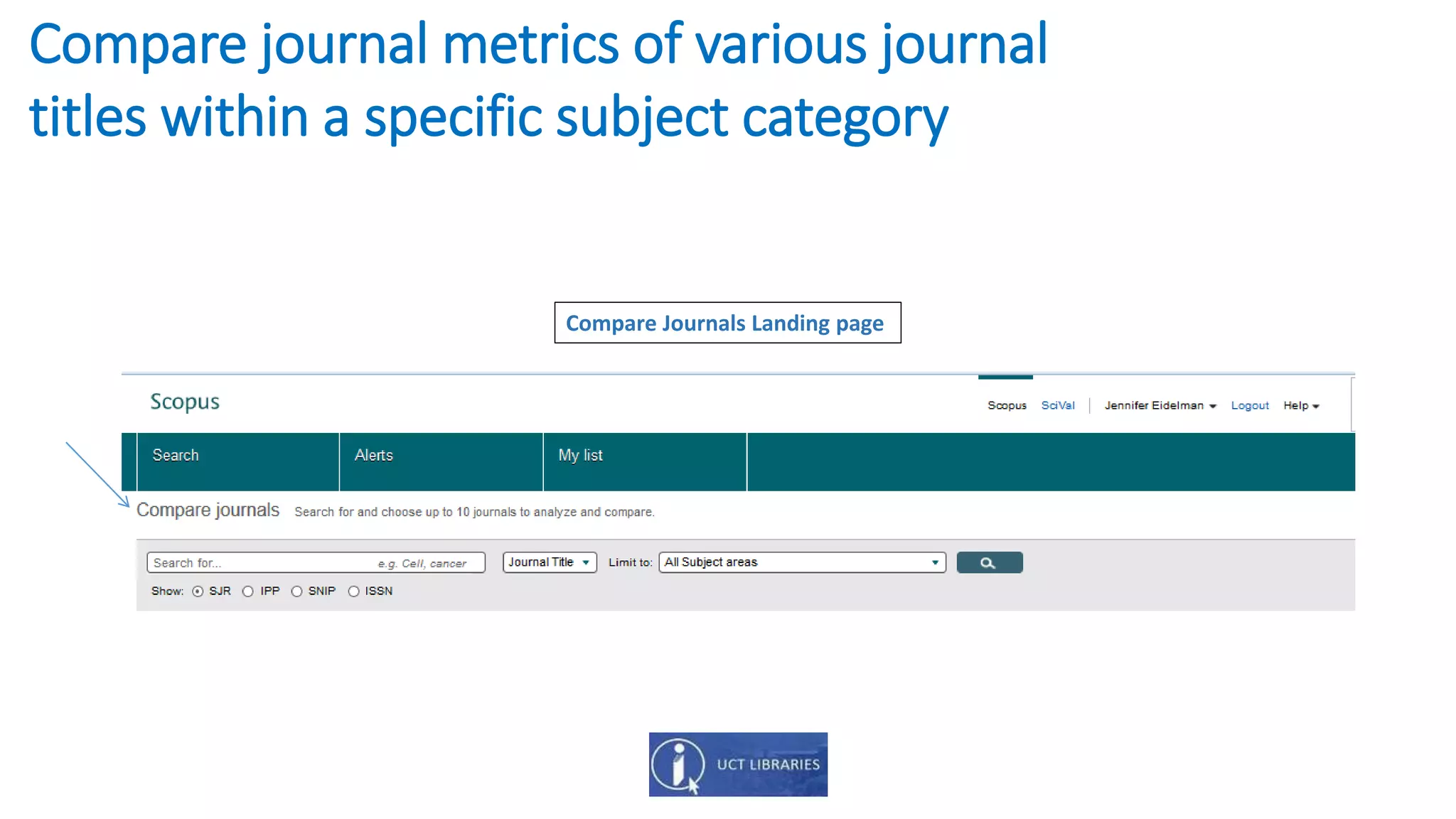 Compare journal metrics of various journal
titles within a specific subject category
Compare Journals Landing page
 