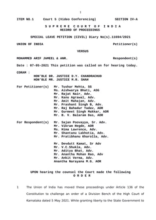 1
ITEM NO.1 Court 5 (Video Conferencing) SECTION IV-A
S U P R E M E C O U R T O F I N D I A
RECORD OF PROCEEDINGS
SPECIAL ...