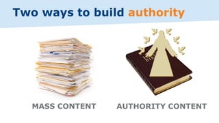 Two ways to build authority
MASS CONTENT AUTHORITY CONTENT
 