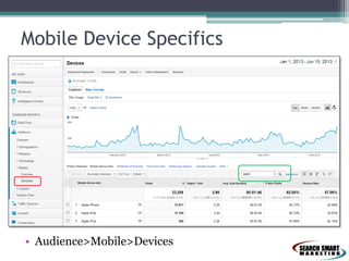 Mobile Device Specifics
• Audience>Mobile>Devices
 