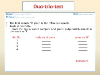 Sensory evaluation of food products | PPTX