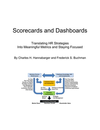 Scorecards and Dashboards

           Translating HR Strategies
  Into Meaningful Metrics and Staying Focused


By Charles H. Hannabarger and Frederick S. Buchman
 